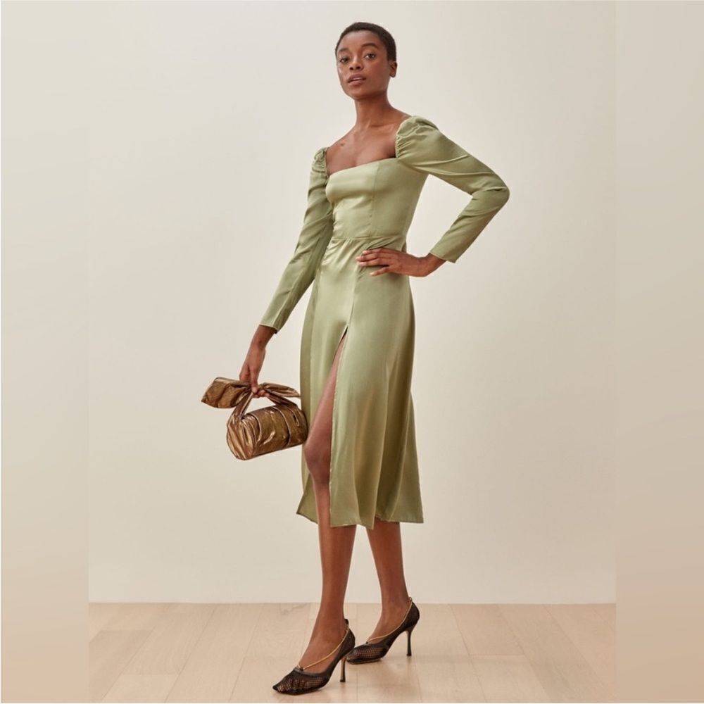 Reformation Maryanne Silk Dress in green - Picture 6 of 9